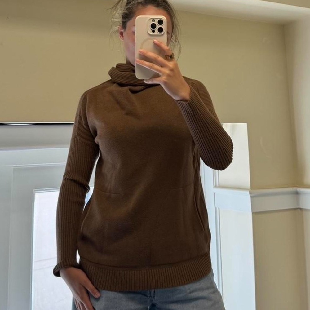 Cyrus Womens Brown Mock Neck Ribbed Long Sleeve Knit Sweater Size XS Pockets